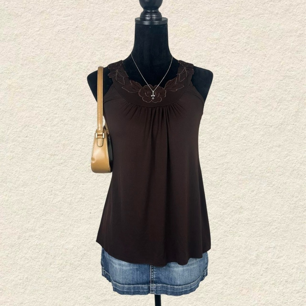 Bxc Girl Y2K Brown Floral Sleeveless Top